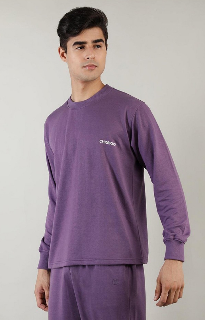 Men's Purple Solid Cotton Activewear T-Shirt