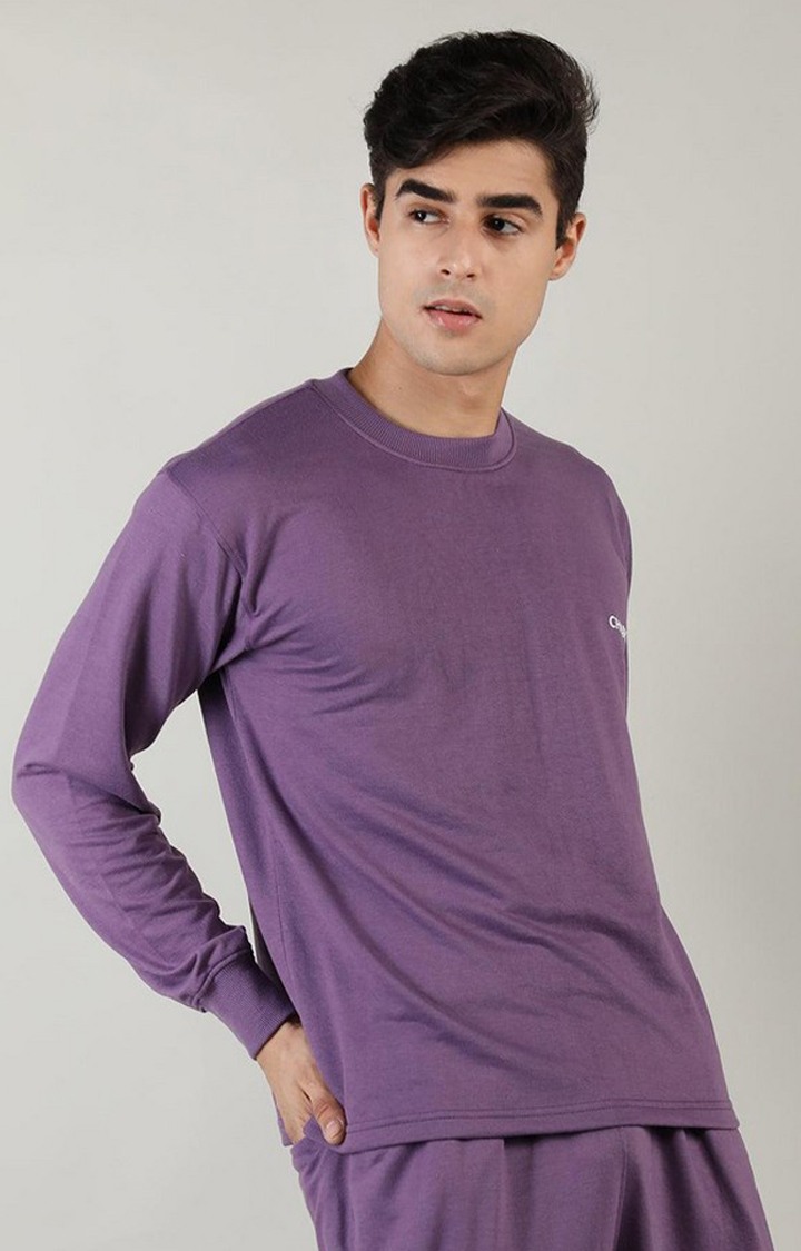 Men's Purple Solid Cotton Activewear T-Shirt