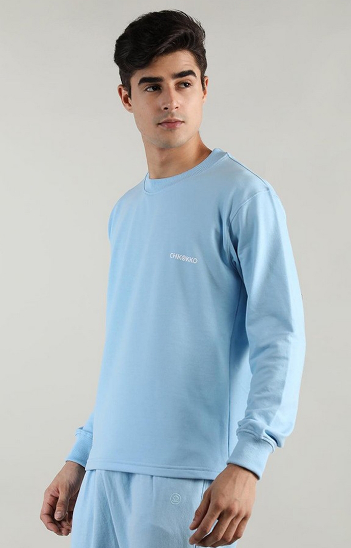 Men's Blue Solid Cotton Activewear T-Shirt