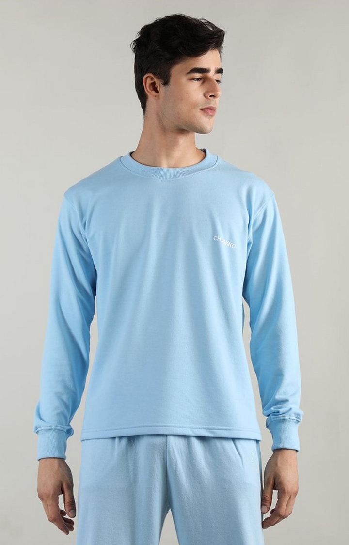 CHKOKKO | Men's Blue Solid Cotton Activewear T-Shirt