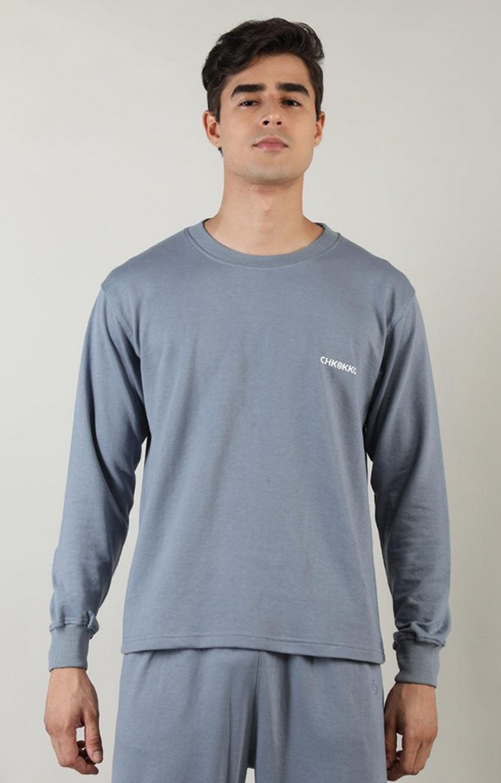 CHKOKKO | Men's Grey Solid Cotton Activewear T-Shirt