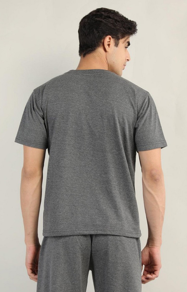 Men's Grey Melange Textured Cotton Activewear T-Shirt