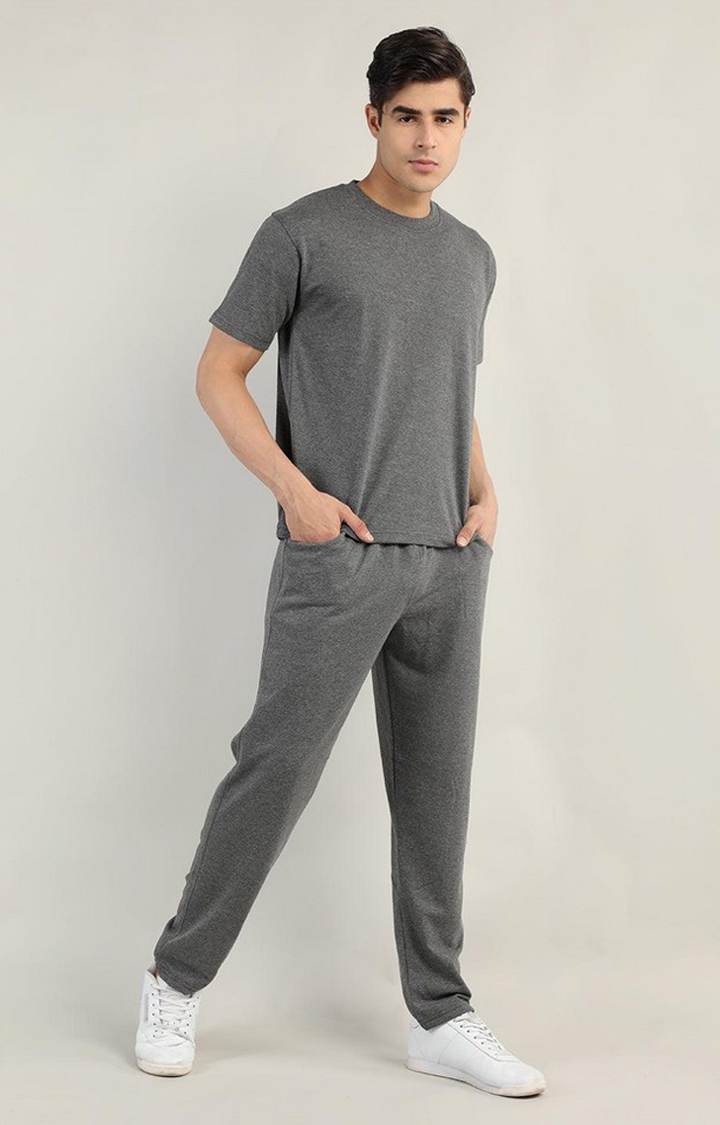 Men's Grey Melange Textured Cotton Activewear T-Shirt