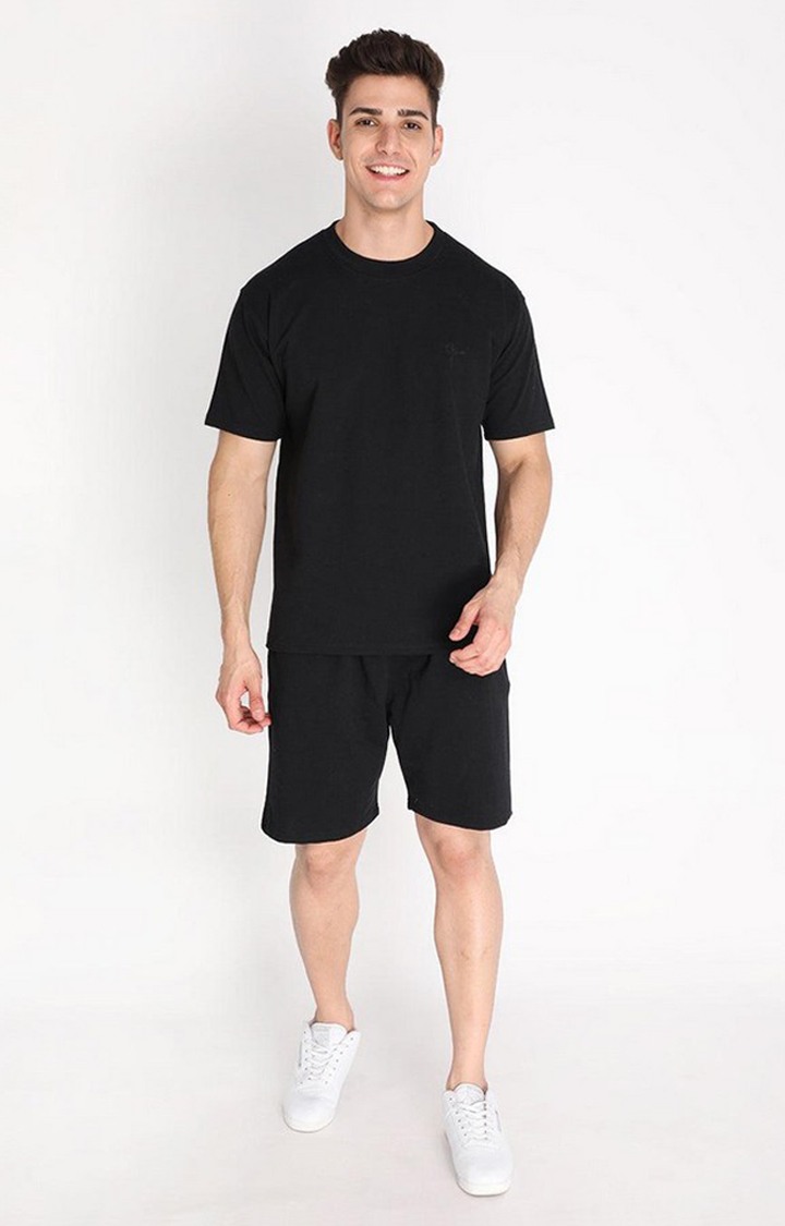 Men's Black Solid Cotton Regular T-Shirt