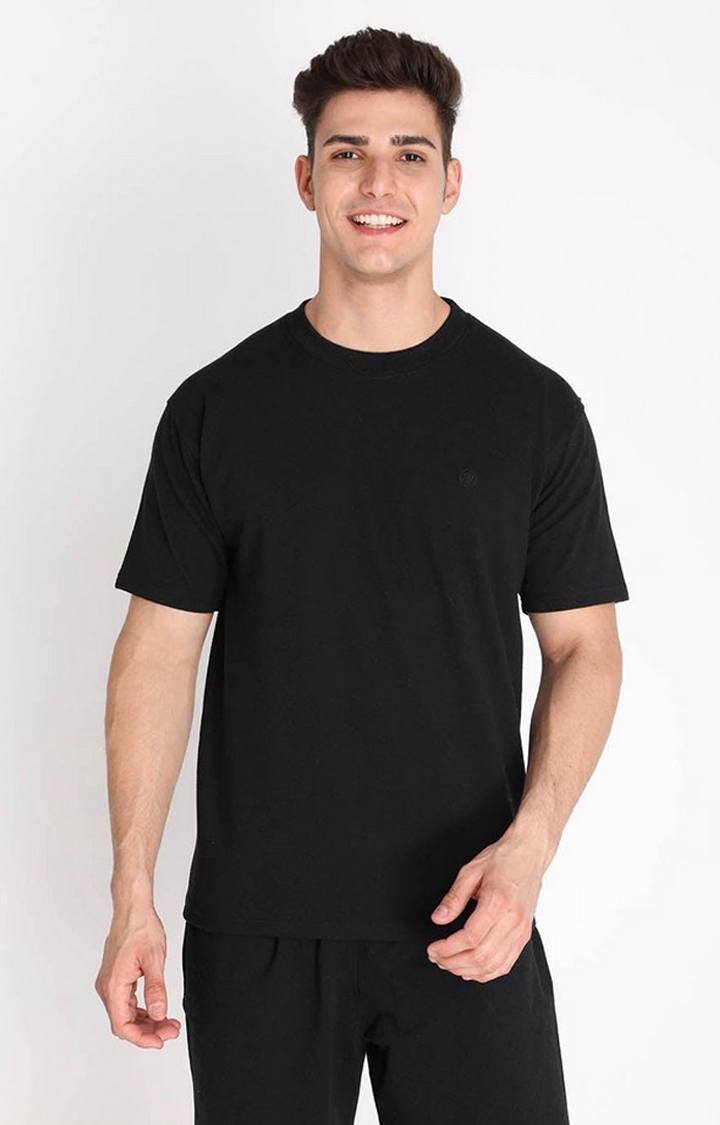 Men's Black Solid Cotton Regular T-Shirt