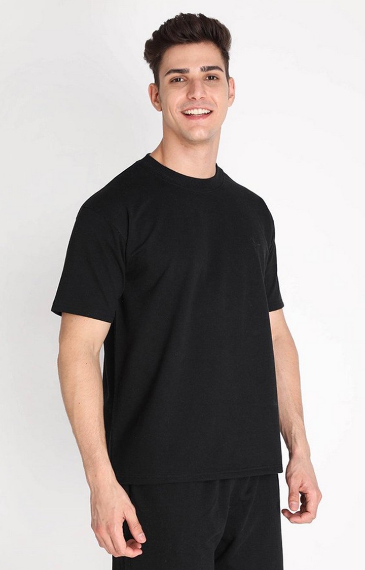 Men's Black Solid Cotton Regular T-Shirt