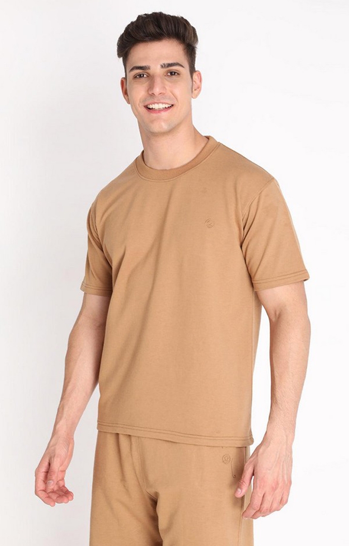 Men's Brown Solid Cotton Oversized T-Shirt
