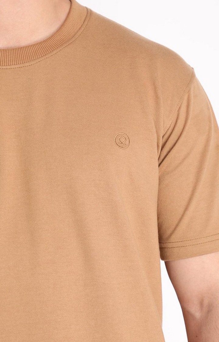 Men's Brown Solid Cotton Oversized T-Shirt