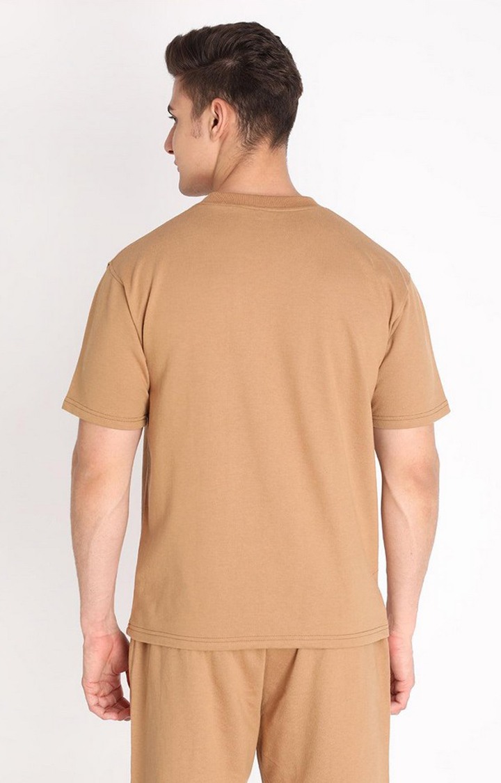 Men's Brown Solid Cotton Oversized T-Shirt