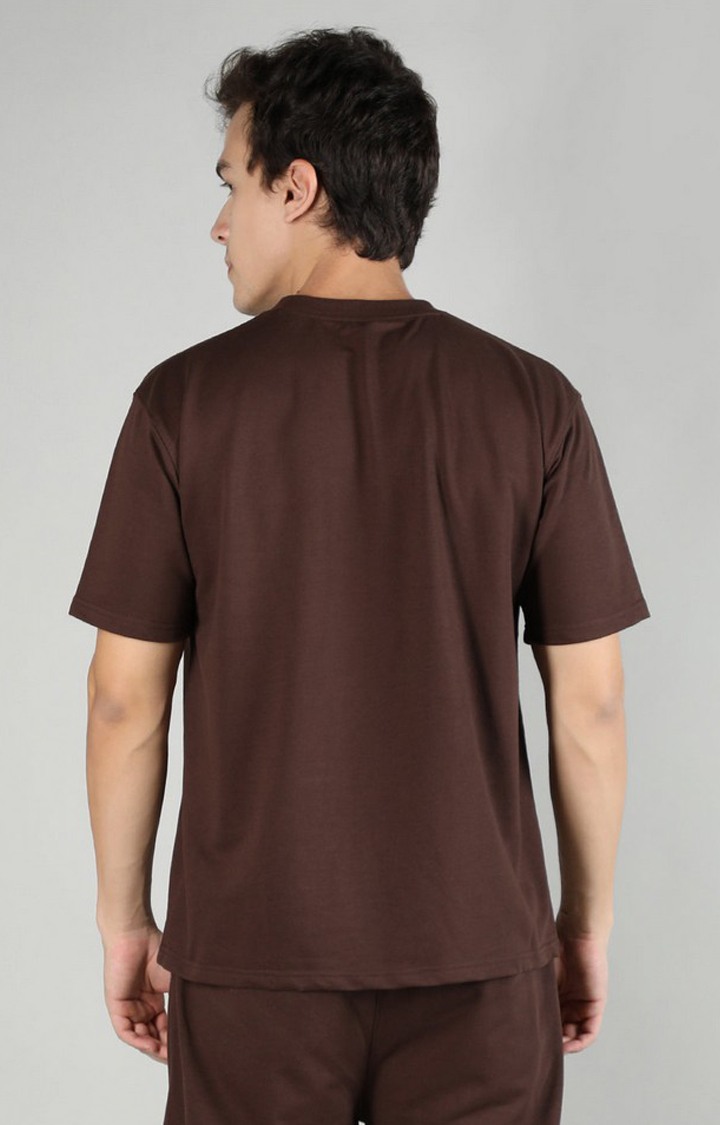 Men's Brown Solid Cotton Oversized T-Shirt