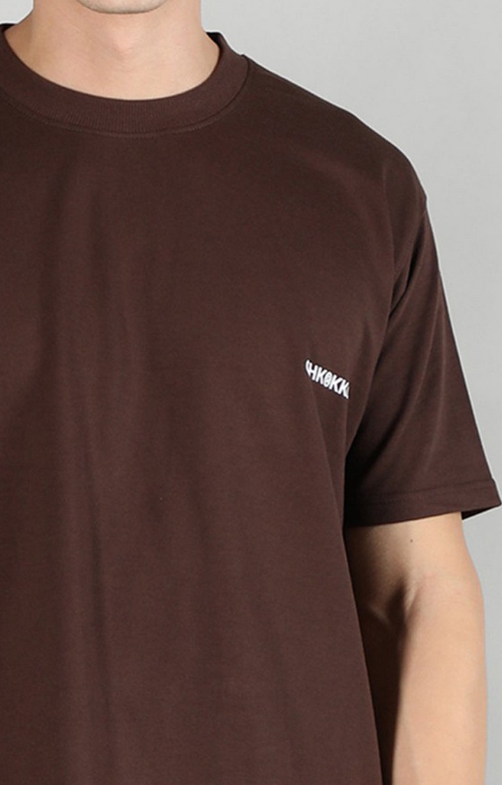 Men's Brown Solid Cotton Oversized T-Shirt