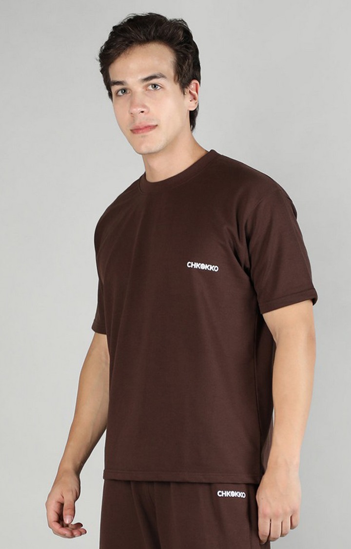 Men's Brown Solid Cotton Oversized T-Shirt