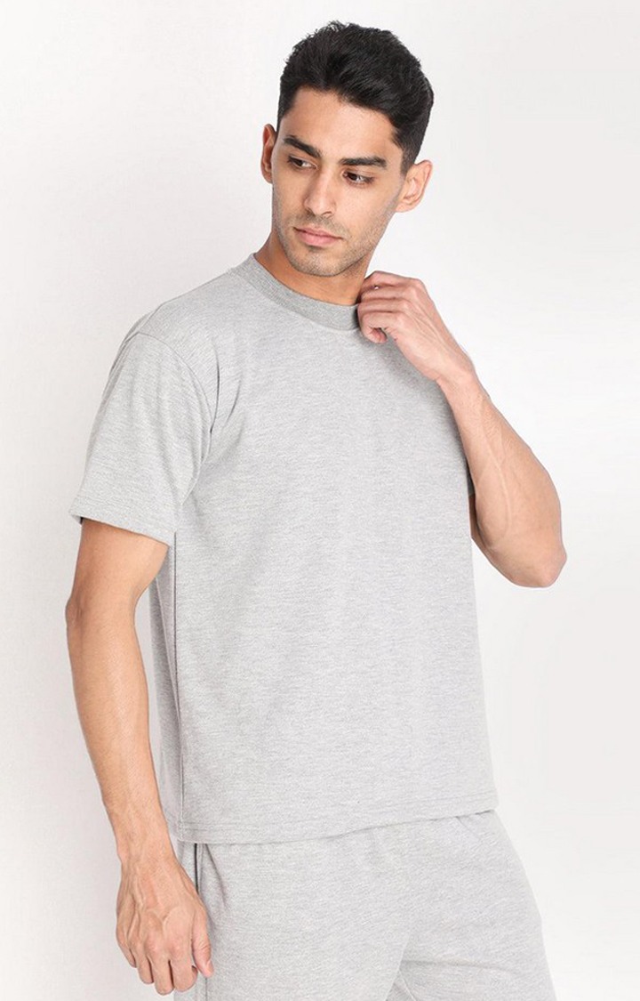 Men's Grey Solid Cotton Oversized T-Shirt