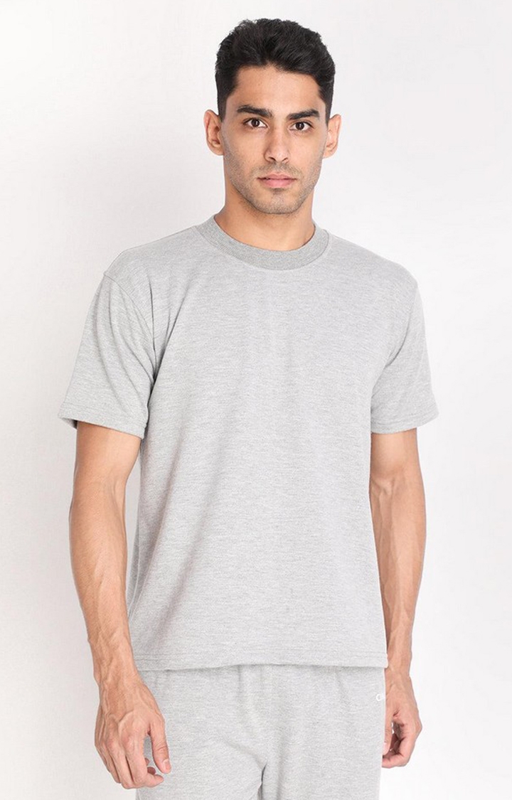 Men's Grey Solid Cotton Oversized T-Shirt