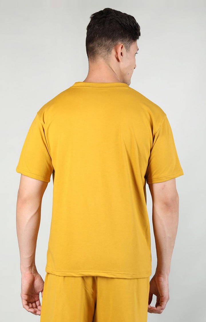 Men's Yellow Solid Cotton Oversized T-Shirt