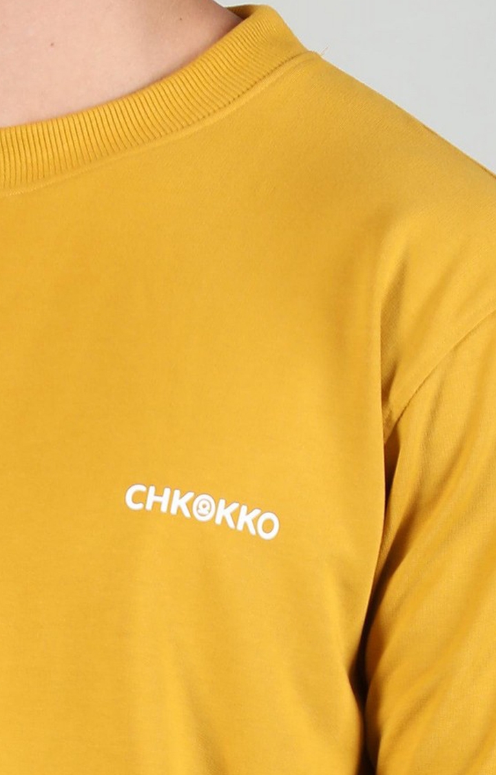 Men's Yellow Solid Cotton Oversized T-Shirt