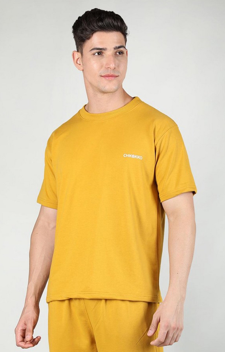Men's Yellow Solid Cotton Oversized T-Shirt
