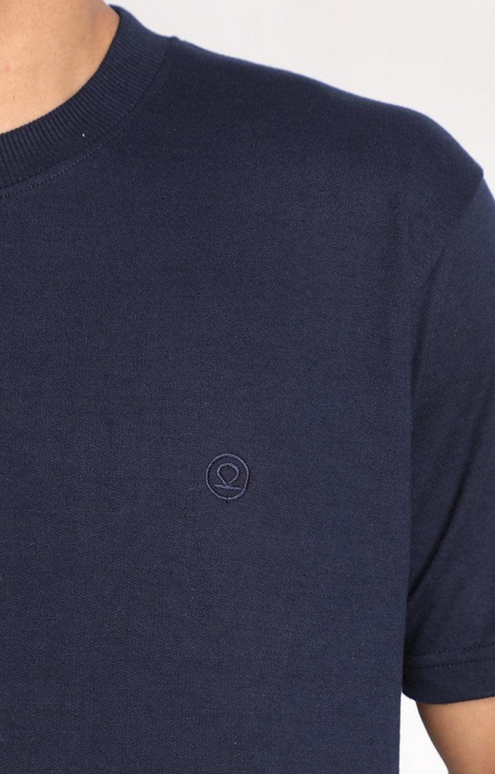 Men's Navy Blue Solid Cotton Oversized T-Shirt