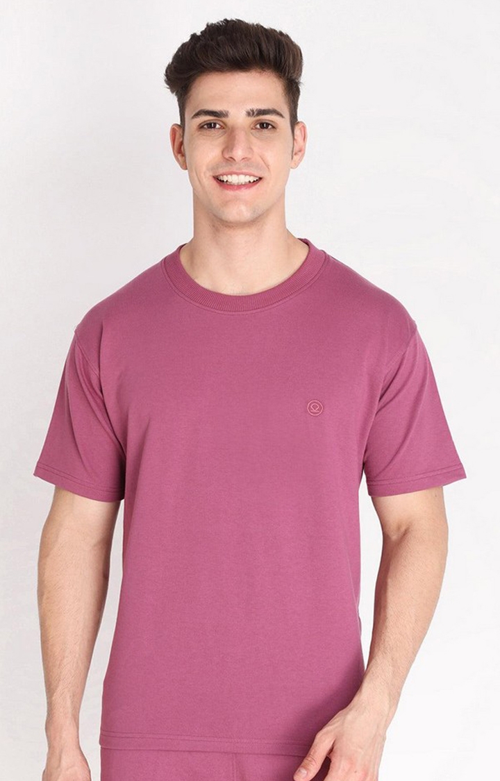 CHKOKKO | Men's Pink Solid Cotton Oversized T-Shirt