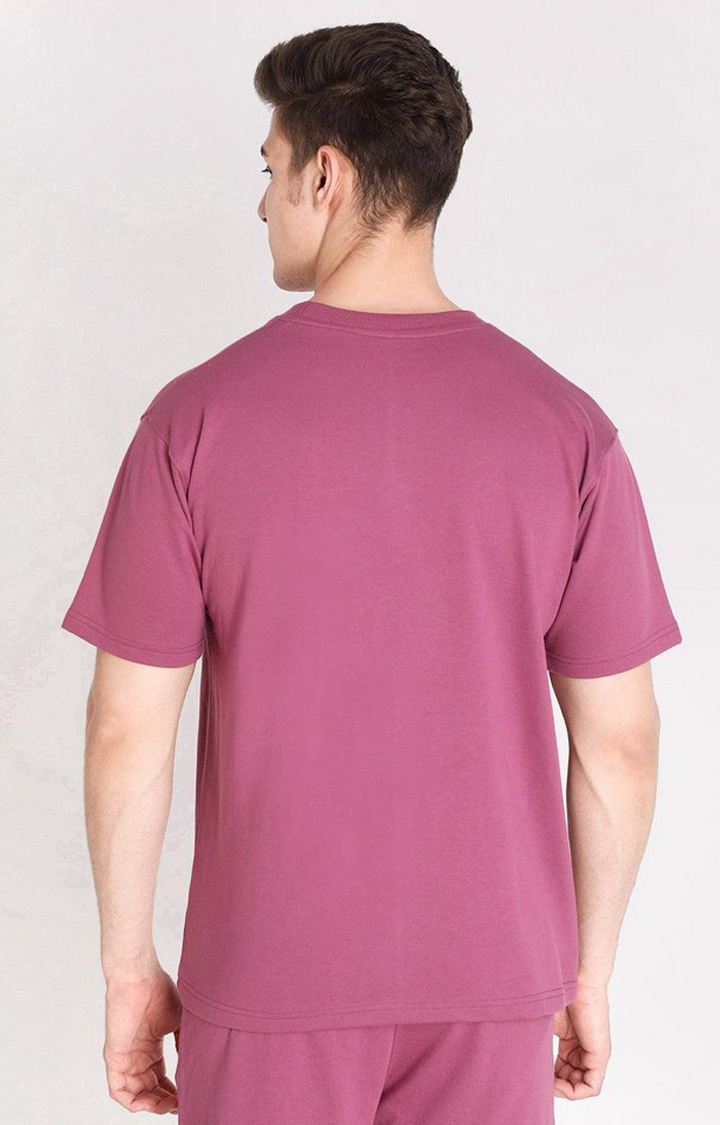 Men's Pink Solid Cotton Oversized T-Shirt