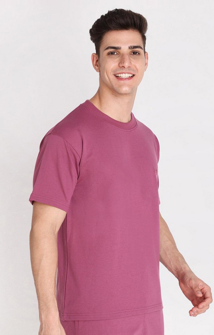 Men's Pink Solid Cotton Oversized T-Shirt