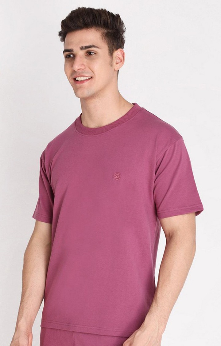 Men's Pink Solid Cotton Oversized T-Shirt