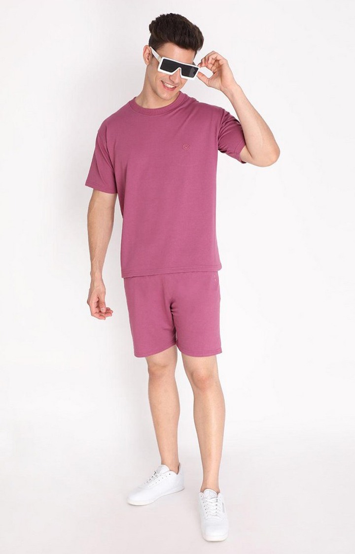 Men's Pink Solid Cotton Oversized T-Shirt