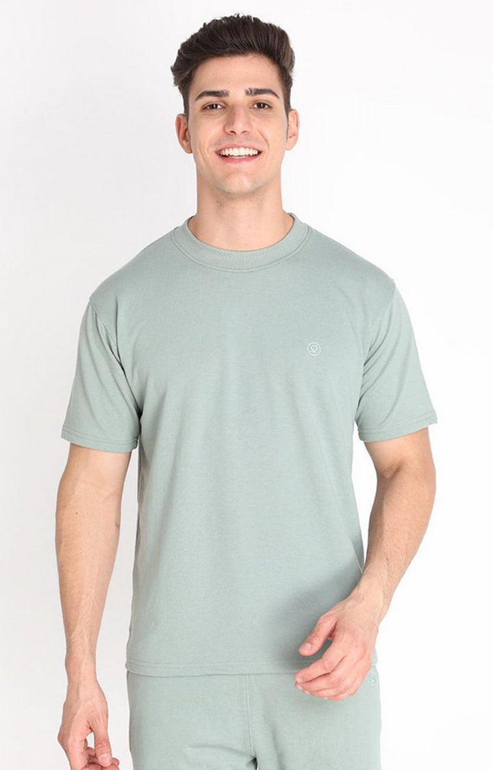 CHKOKKO | Men's Green Solid Cotton Oversized T-Shirt