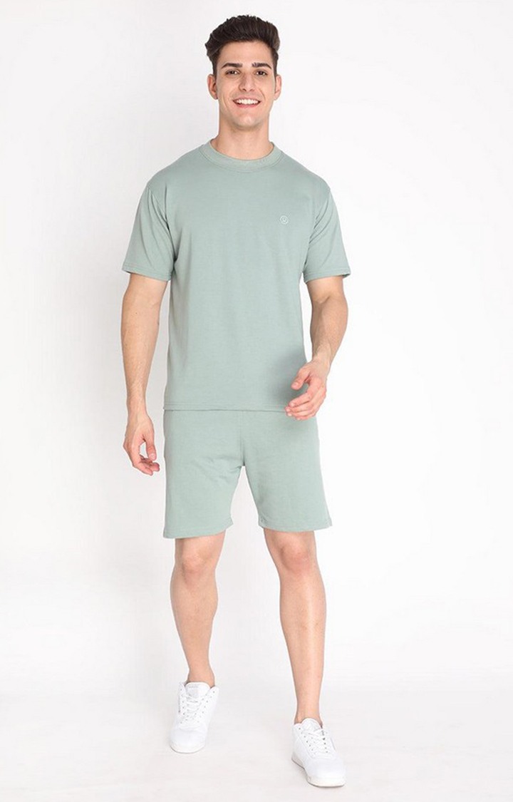 Men's Green Solid Cotton Oversized T-Shirt