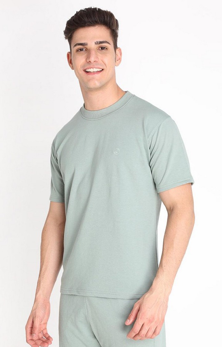 Men's Green Solid Cotton Oversized T-Shirt