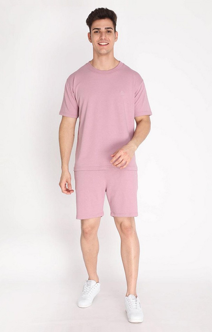 Men's Pink Solid Cotton Oversized T-Shirt