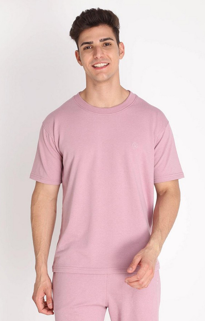 CHKOKKO | Men's Pink Solid Cotton Oversized T-Shirt