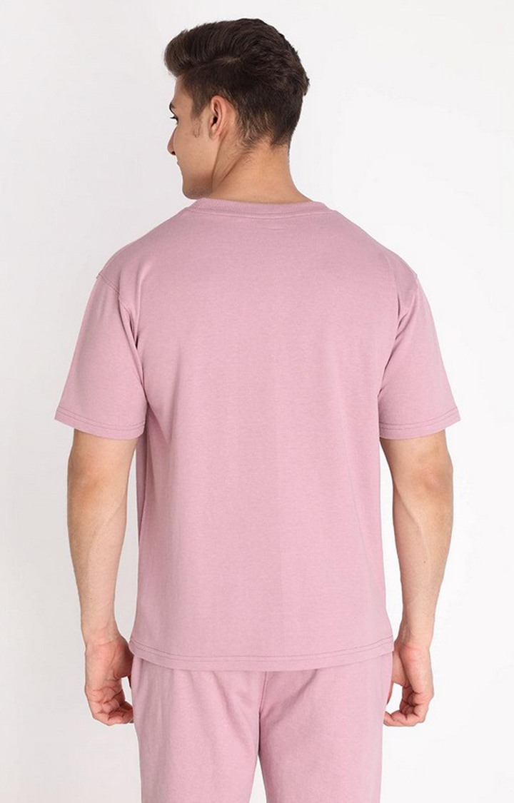 Men's Pink Solid Cotton Oversized T-Shirt