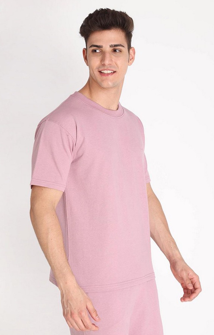 Men's Pink Solid Cotton Oversized T-Shirt