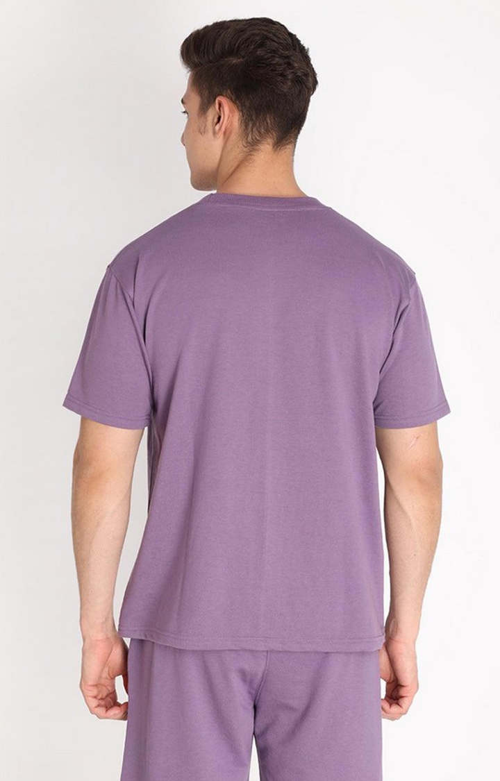 Men's Purple Solid Cotton Oversized T-Shirt