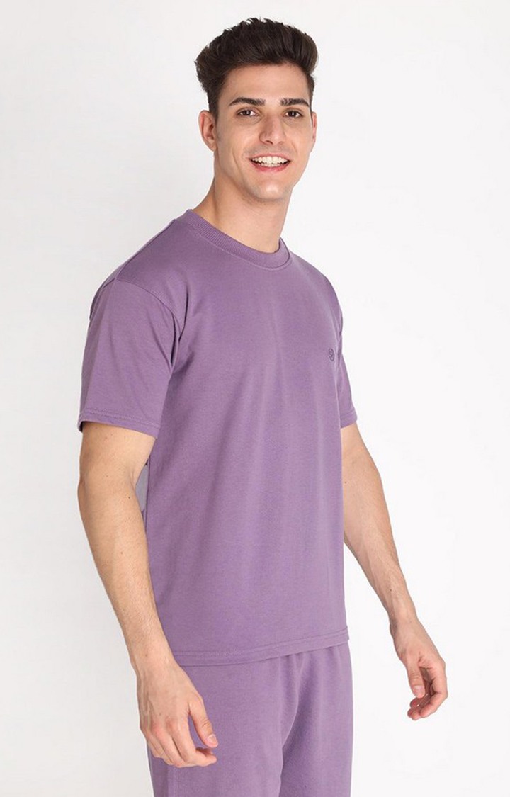 Men's Purple Solid Cotton Oversized T-Shirt