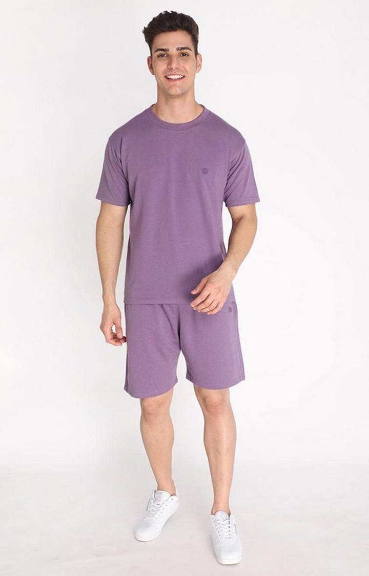 Men's Purple Solid Cotton Oversized T-Shirt