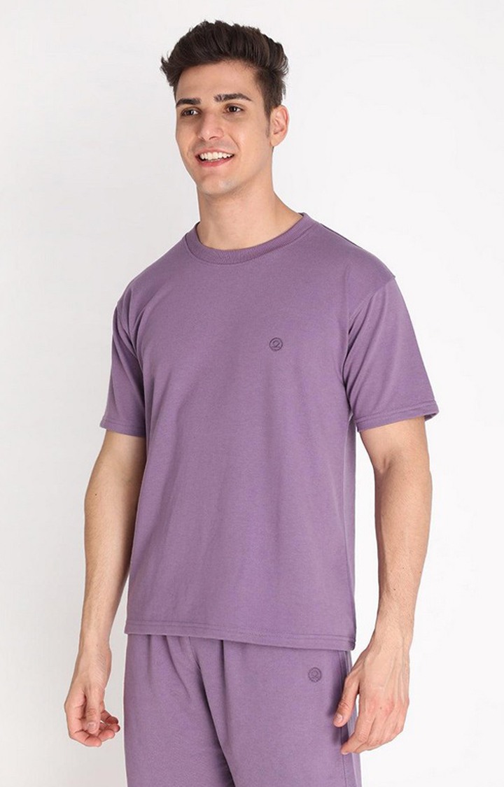 Men's Purple Solid Cotton Oversized T-Shirt