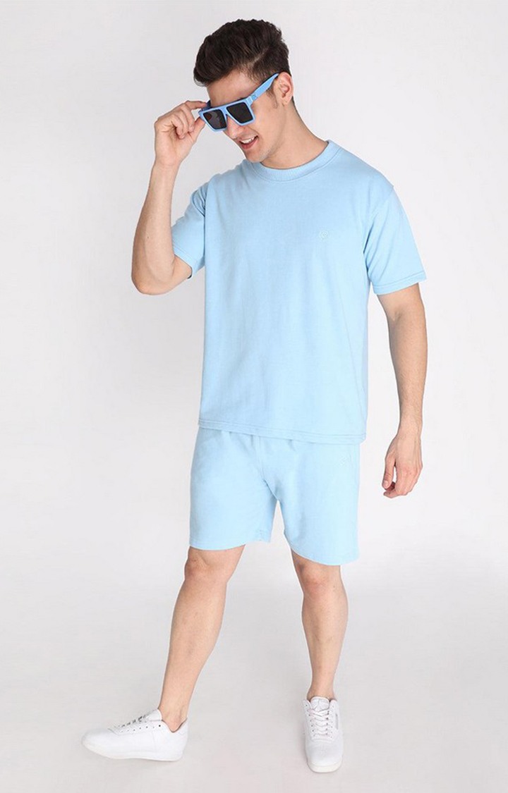 Men's Blue Solid Cotton Oversized T-Shirt