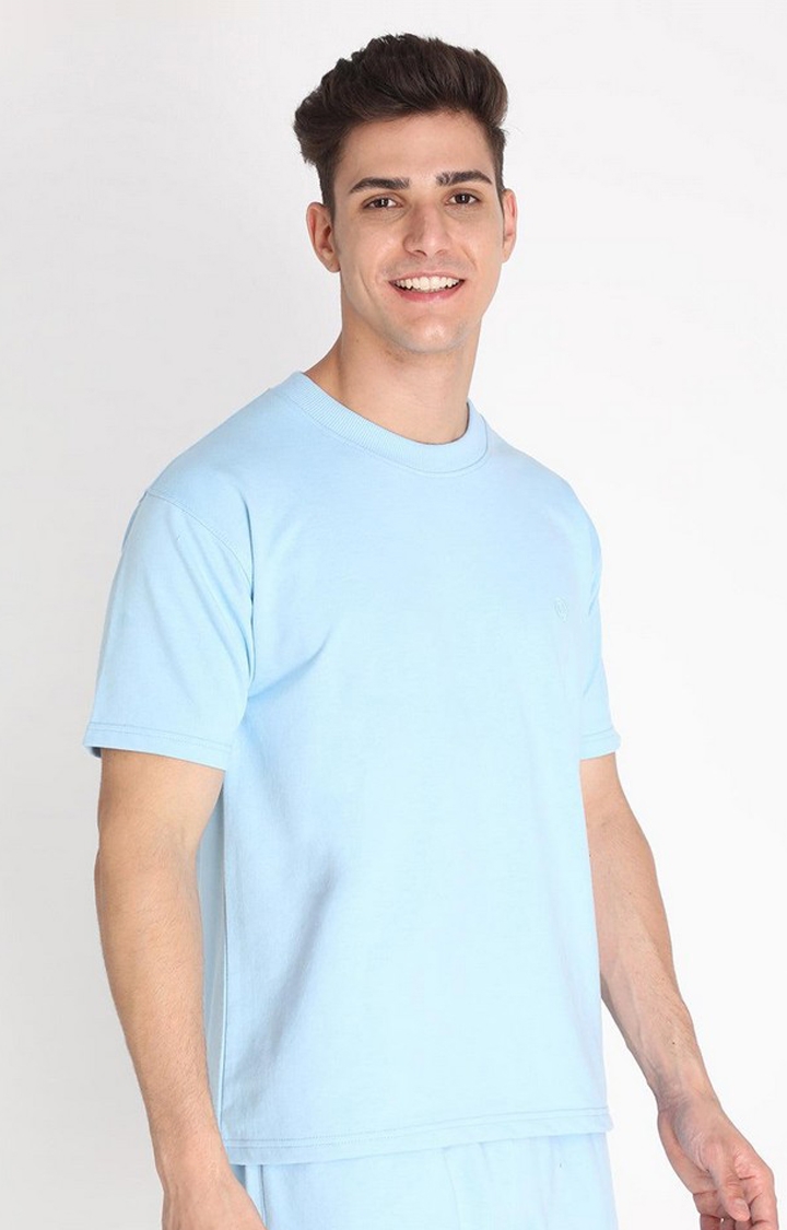Men's Blue Solid Cotton Oversized T-Shirt