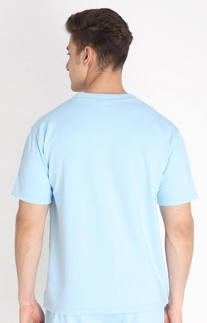 Men's Blue Solid Cotton Oversized T-Shirt