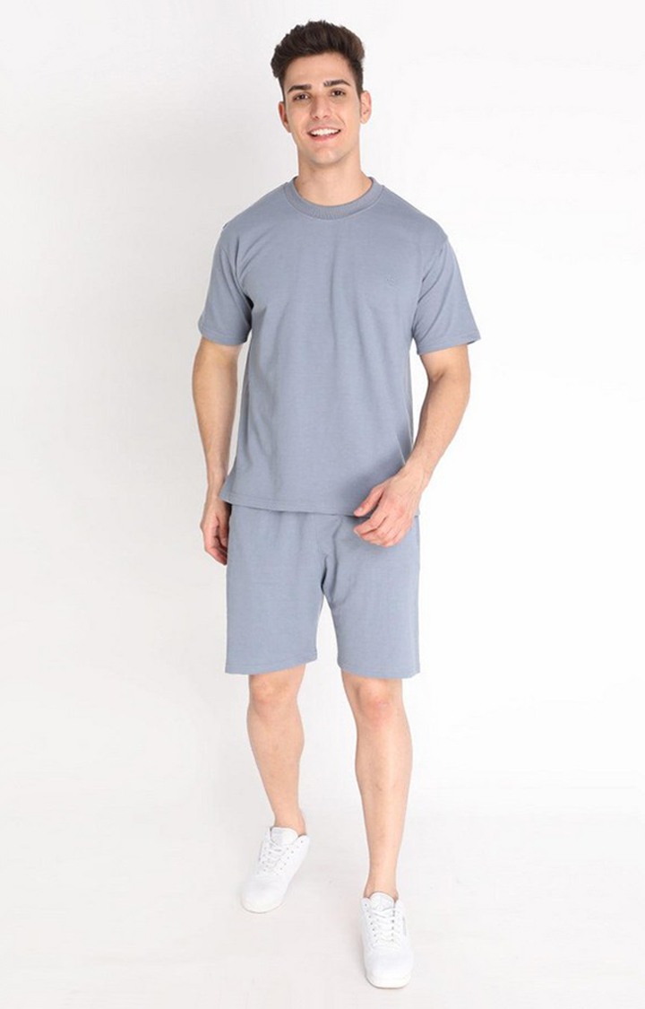 Men's Grey Solid Cotton Oversized T-Shirt