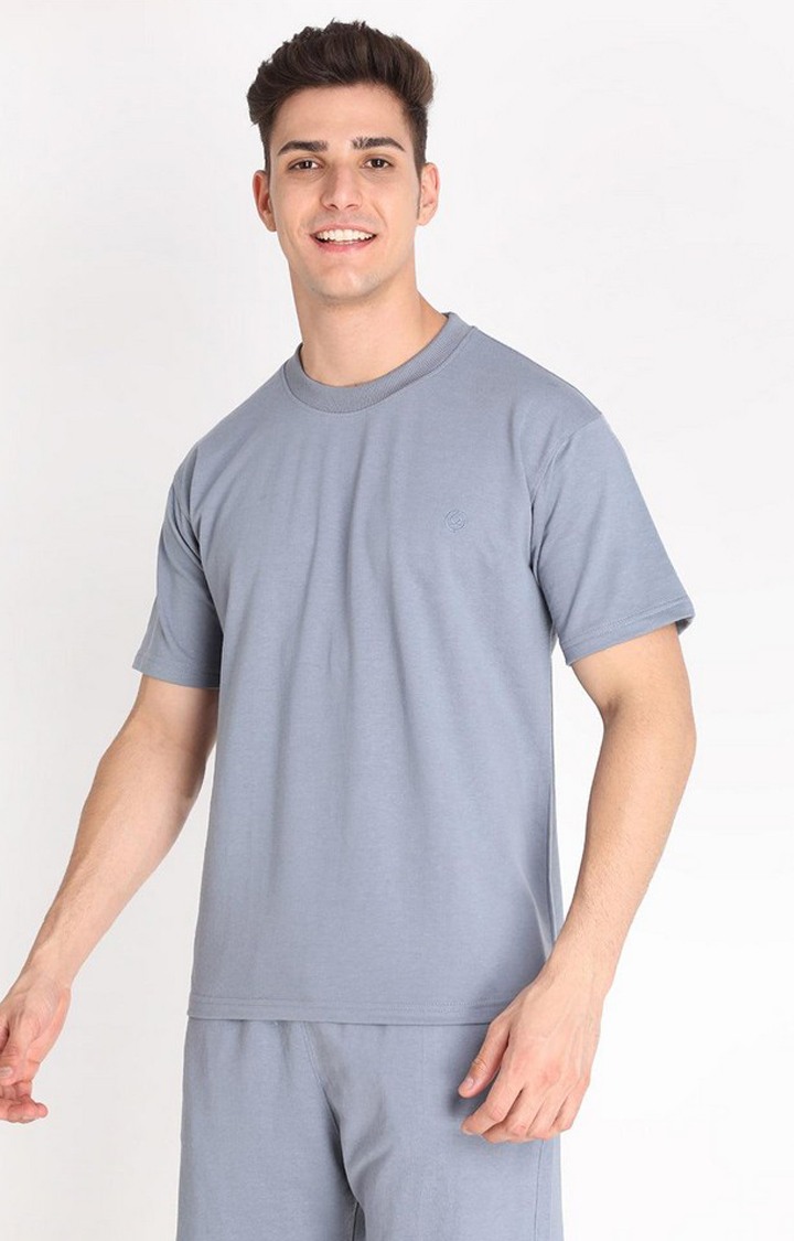 Men's Grey Solid Cotton Oversized T-Shirt