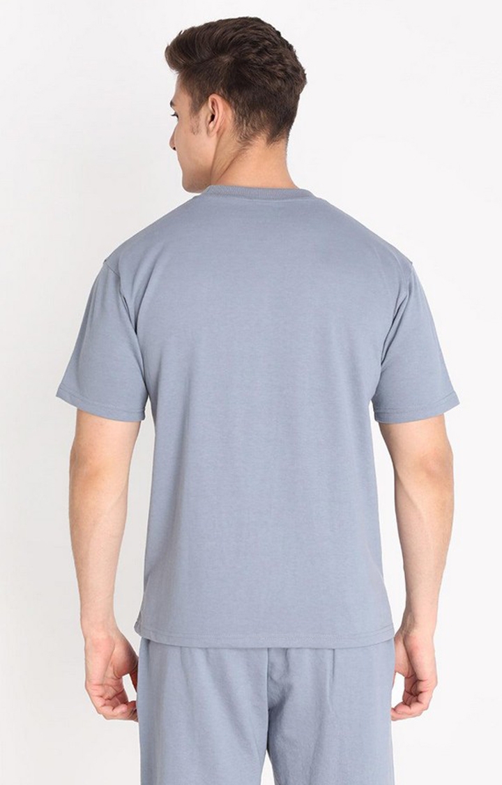 Men's Grey Solid Cotton Oversized T-Shirt