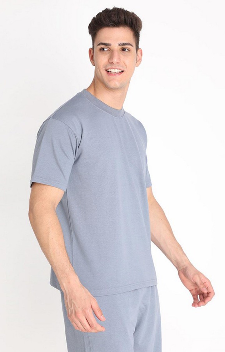 Men's Grey Solid Cotton Oversized T-Shirt