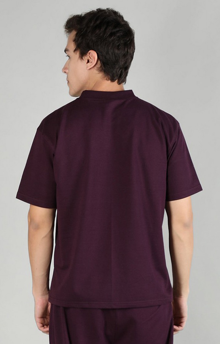 Men's Maroon Solid Cotton Oversized T-Shirt