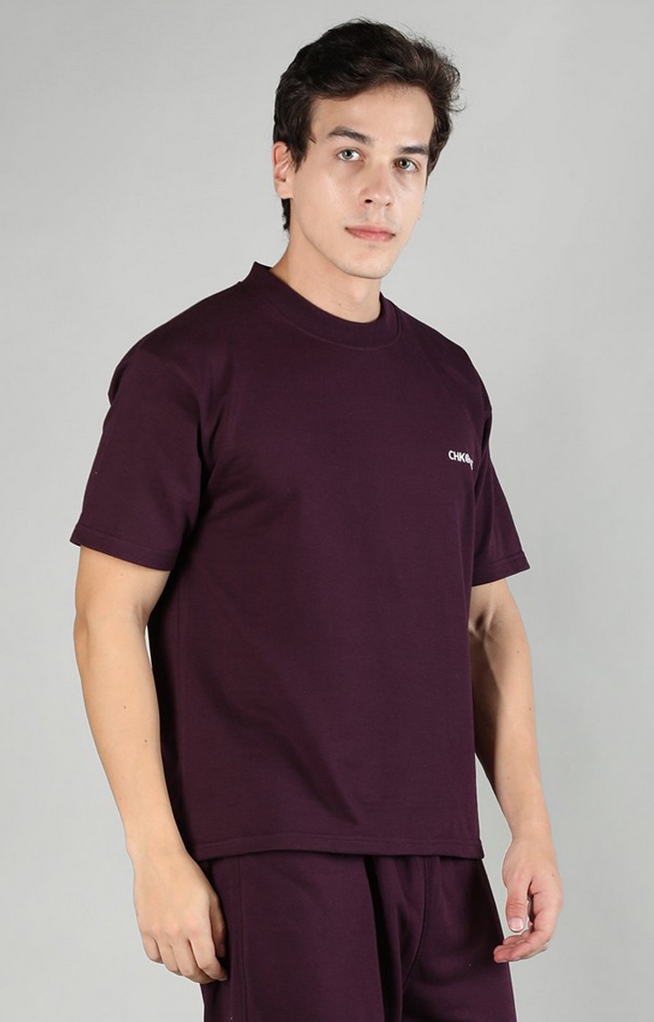 Men's Maroon Solid Cotton Oversized T-Shirt