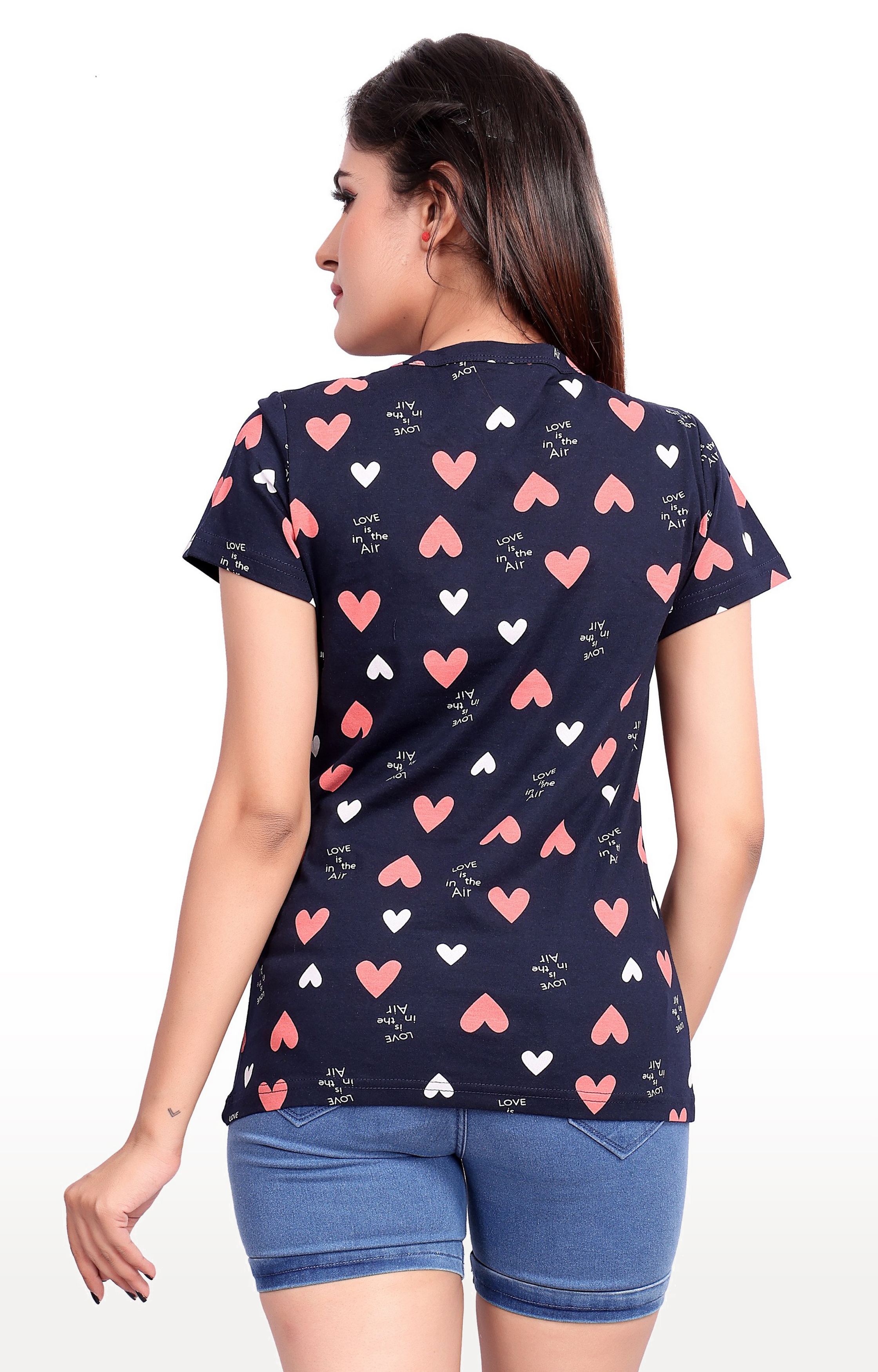 Impex | Impex Women's Navy Blue Cotton Hosiery Printed Round Neck T-shirt 2