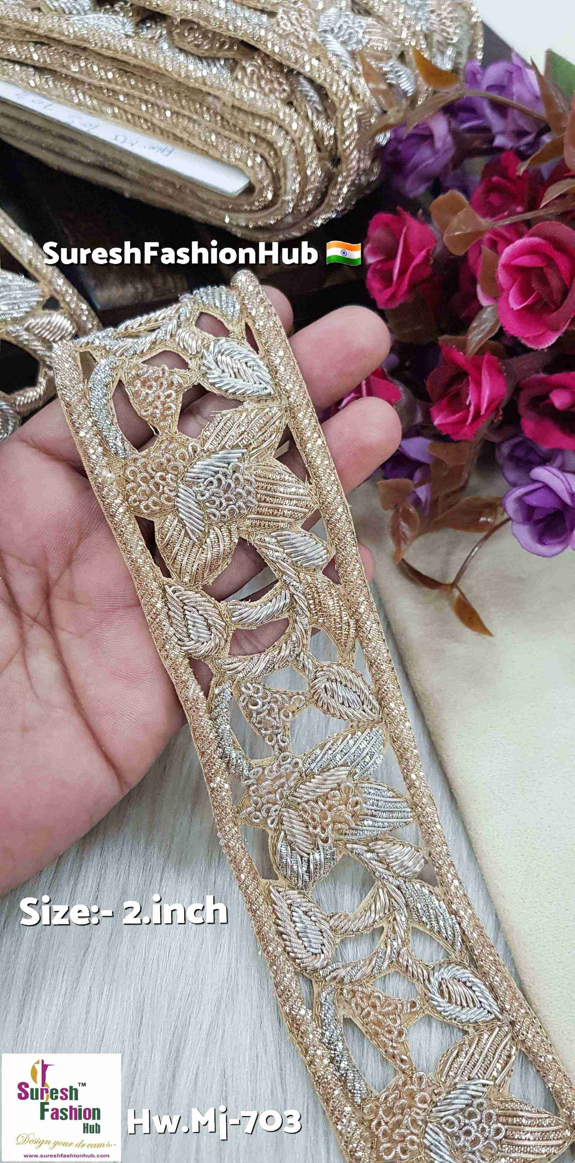 Handmade Zardosi Silver & Light Rose Cutwork Border Lace