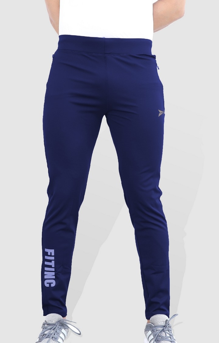 Fitinc | Men's Blue Lycra Solid Trackpant